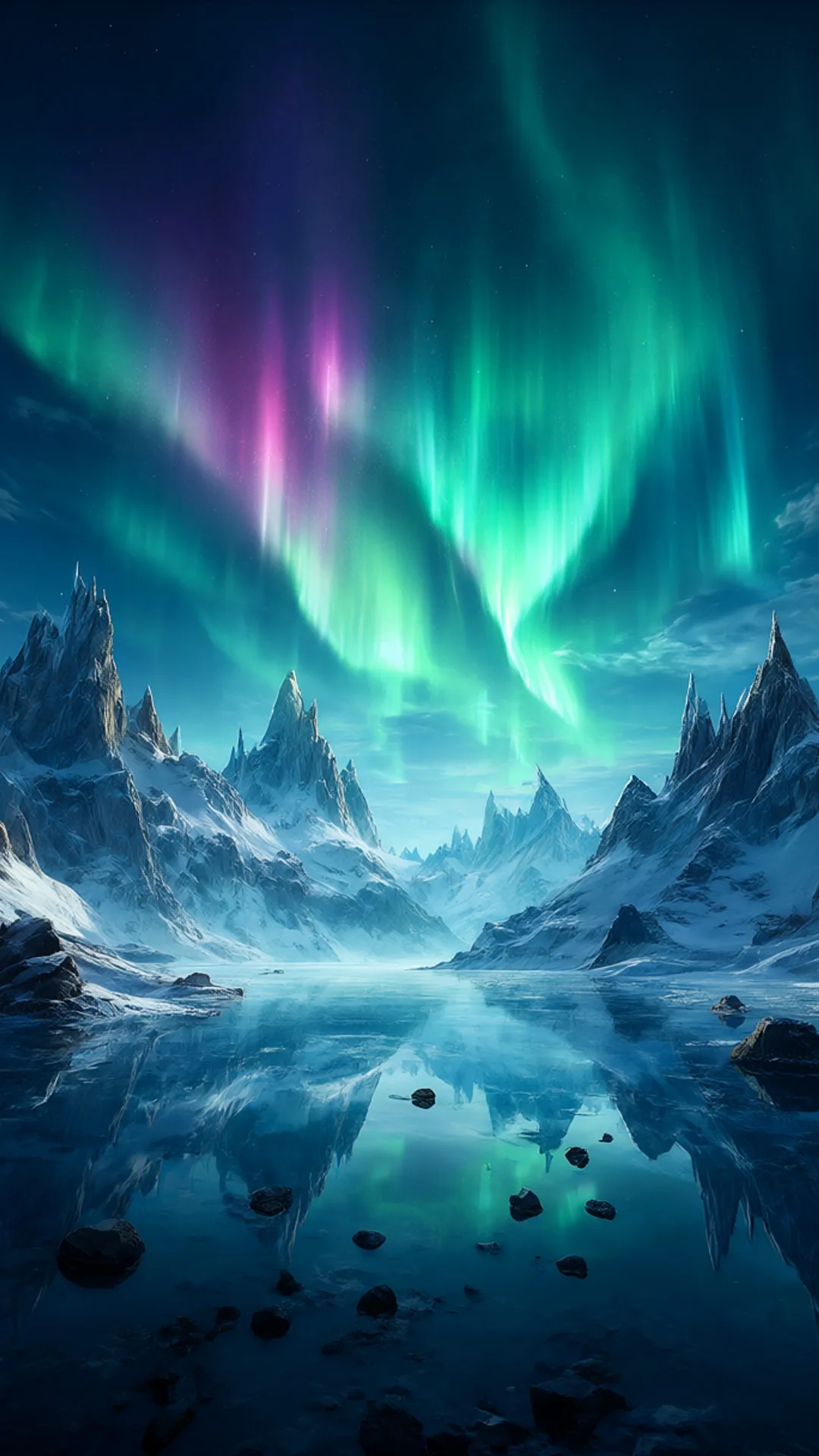 Fantasy Aurora over Frozen Peaks