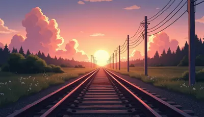 Anime Countryside Railway at Dusk