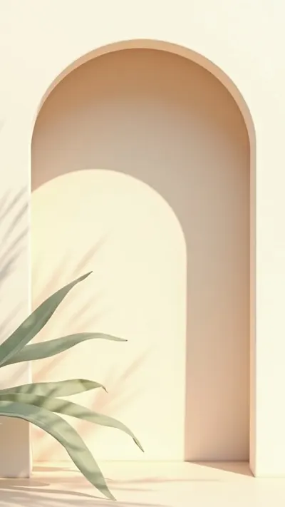 Cream Wall with Arch and Plant Shadow