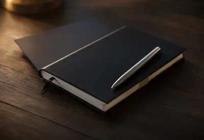 Notebook with Silver Pen on Dark Oak