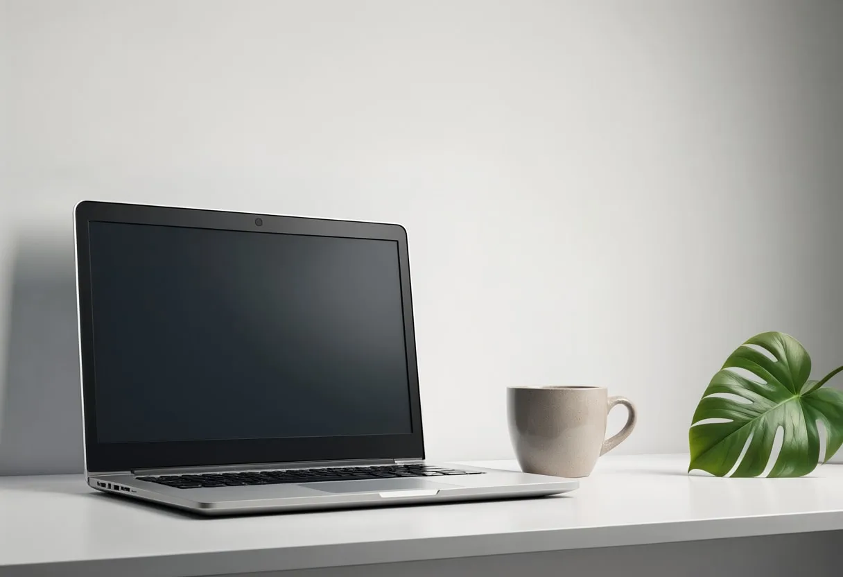 Minimal Workspace with Monstera Leaf