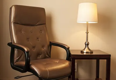 Leather Chair and Side Table in a Quiet Office
