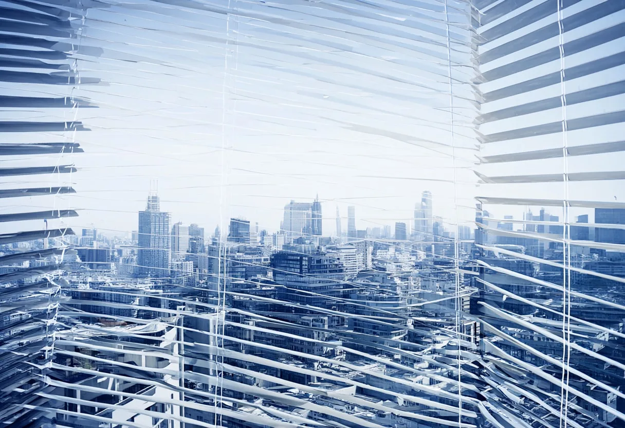 เส้นขอบฟ้าของเมืองผ่าน Office Blinds