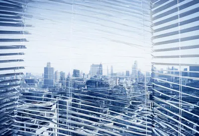 City Skyline through Office Blinds