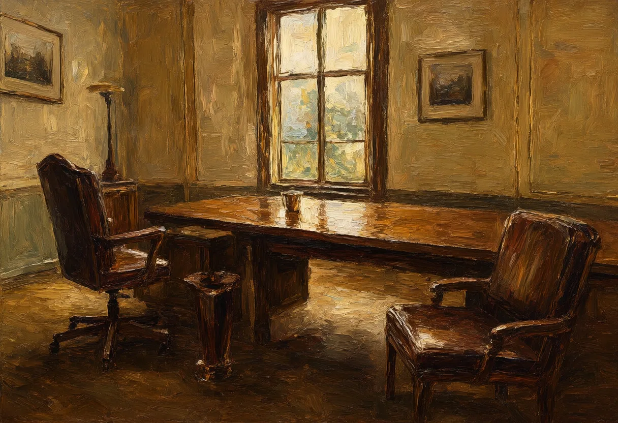 ภาพวาดสีน้ำมันของห้องประชุมที่ว่างเปล่า