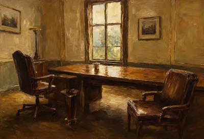 Oil Painting of an Empty Boardroom