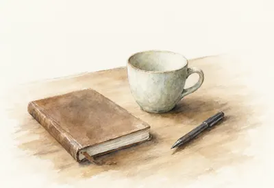 Watercolour of a Cup and Notebook
