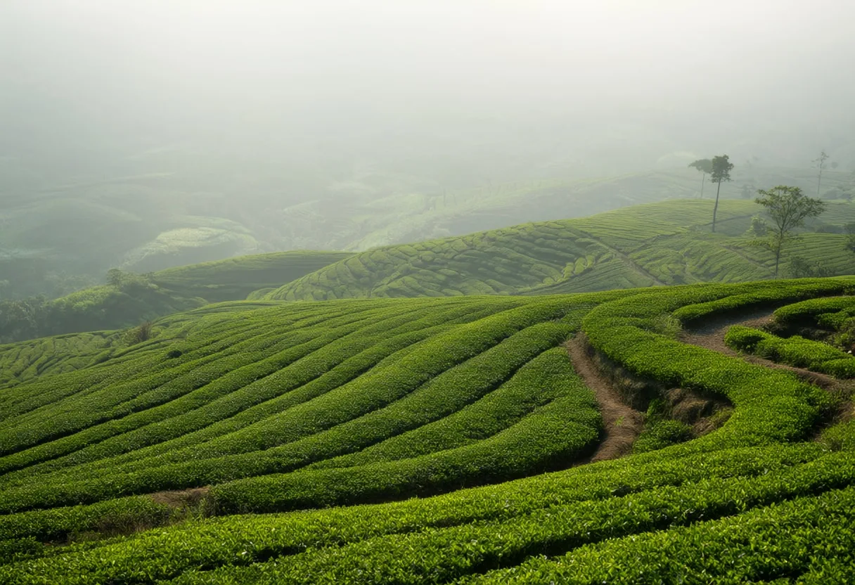 Terraced Hills in Morning Haze