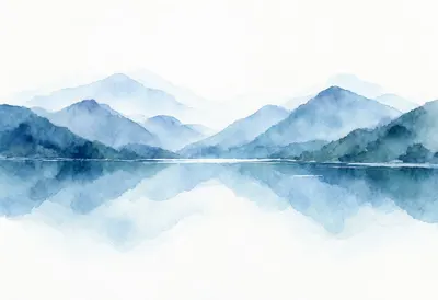 Watercolour Mountain Lake Reflection