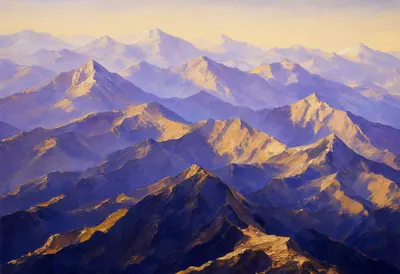 ภาพวาดสีน้ำมันยอดเขาตอนรุ่งสาง