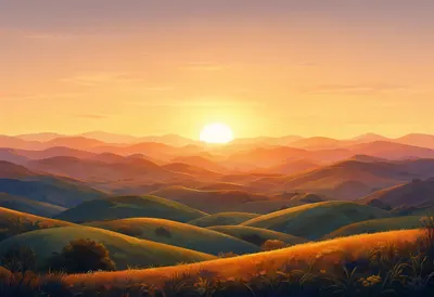 Digital Illustration of Layered Hills