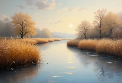 Oil Painting of a River Bend