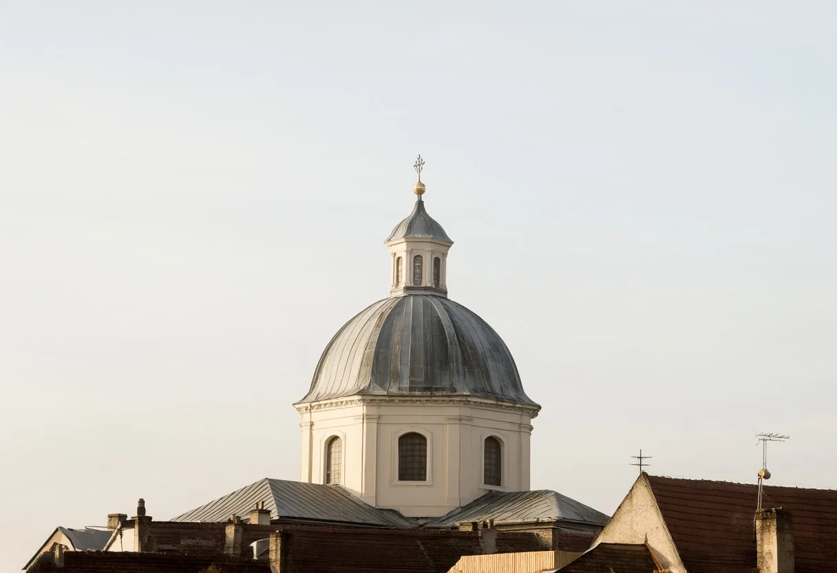 Church Dome above Rooftops in Haze