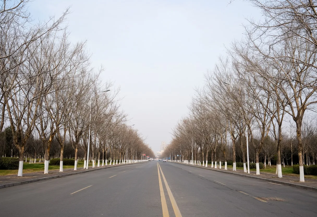 Quiet Boulevard with Bare Winter Trees