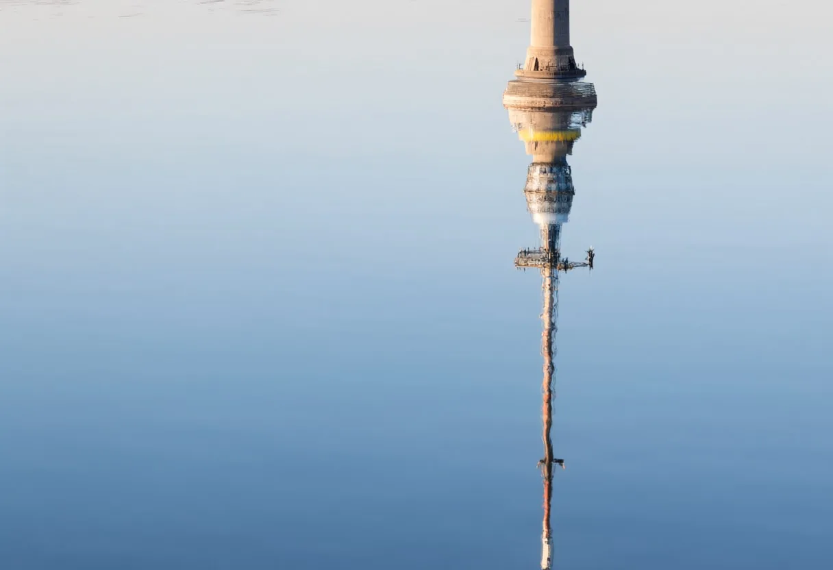 Modern Tower Reflected in Still Water