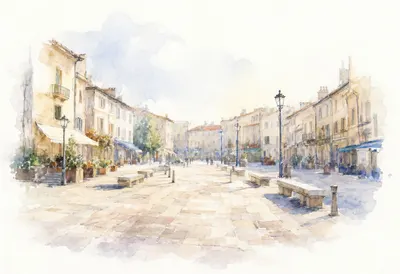 Watercolour Empty Market Square