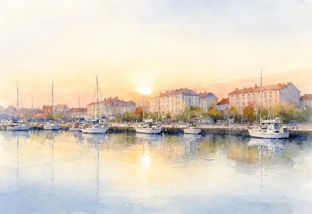 Watercolour Harbor at Sunrise
