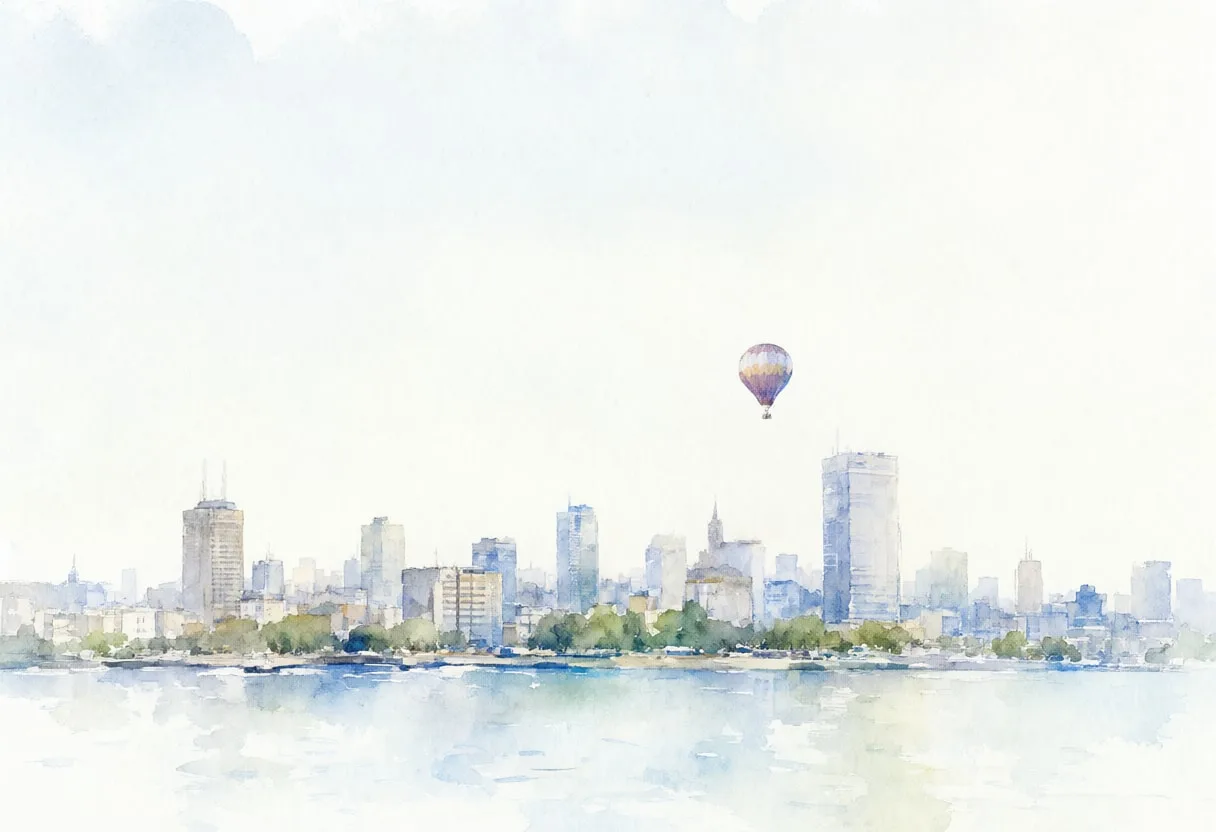 Watercolour Skyline with a Balloon