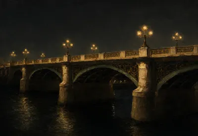 ภาพวาดสีน้ำมันของสะพานในเวลากลางคืน
