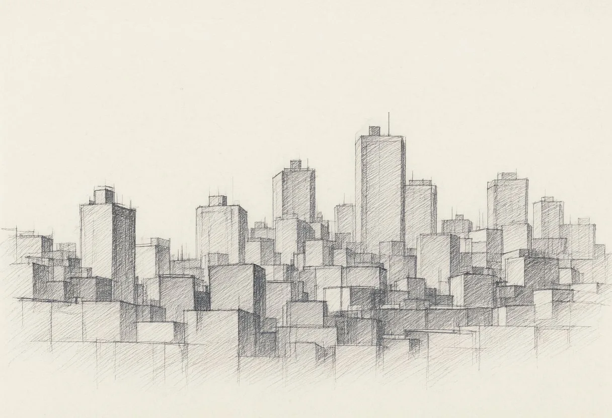 Graphite Sketch of a City Skyline