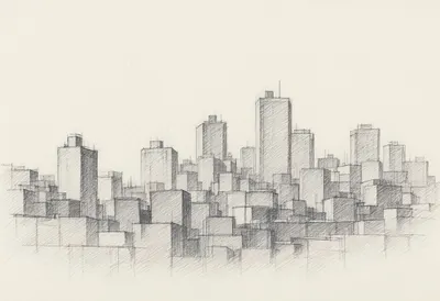 Graphite Sketch ของสกายไลน์ของเมือง