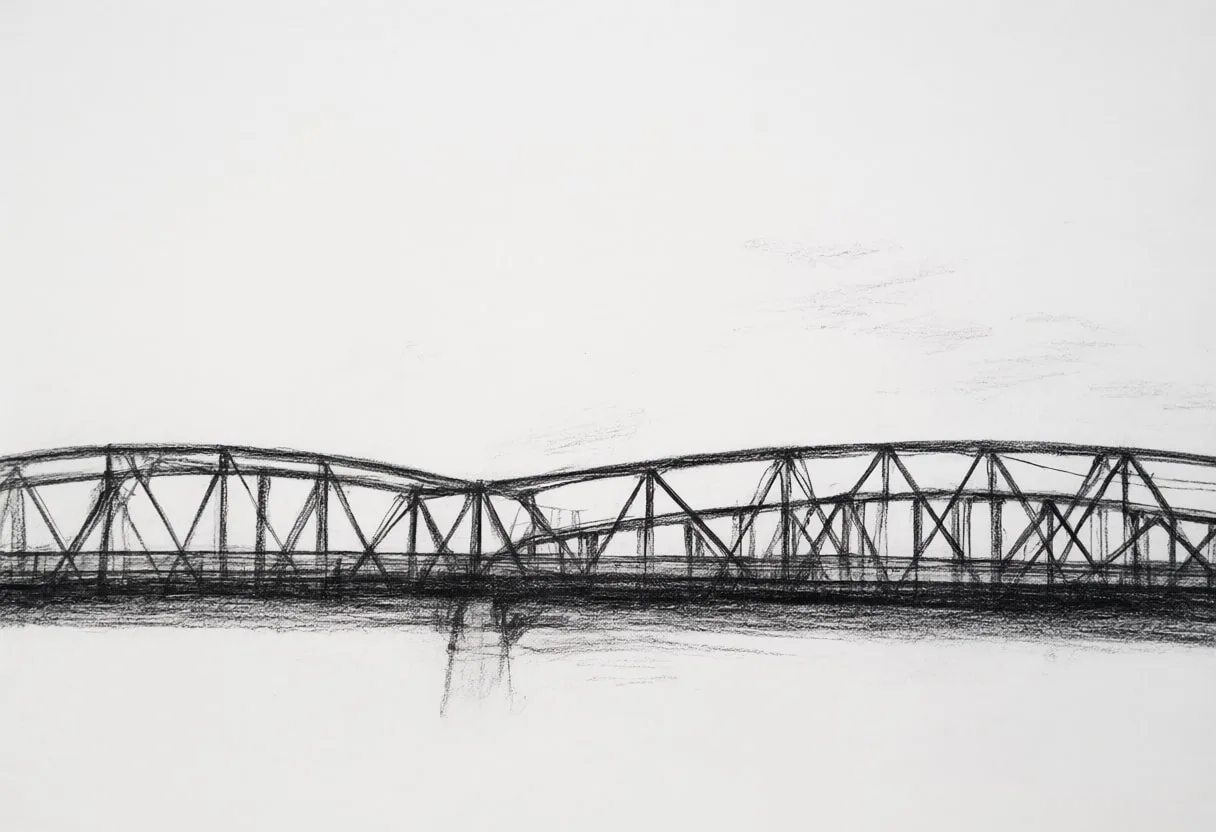 Charcoal Study of a Bridge Silhouette
