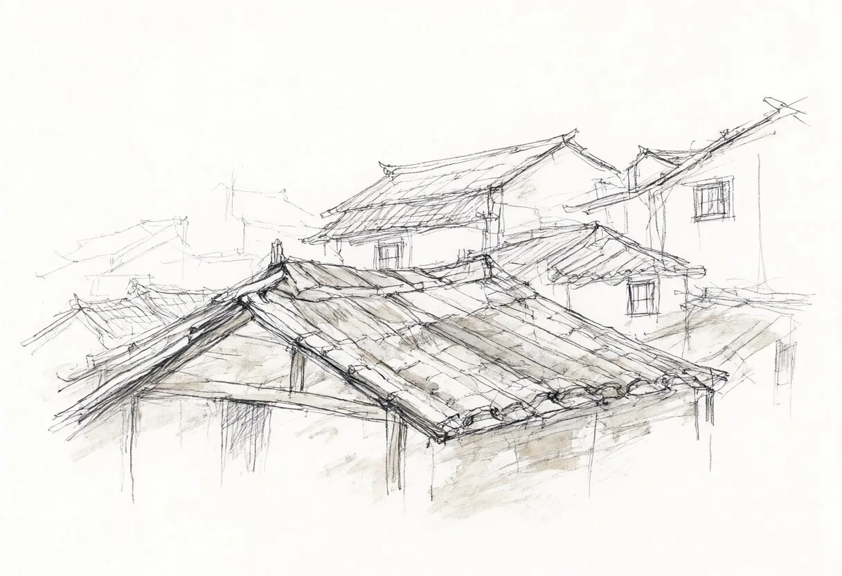 Ink Sketch of Old Rooftops