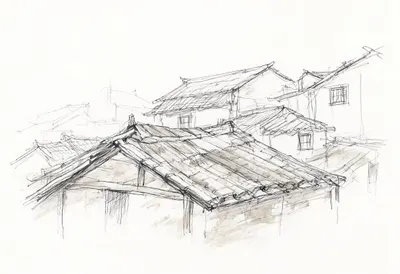 Ink Sketch ของหลังคาเก่า