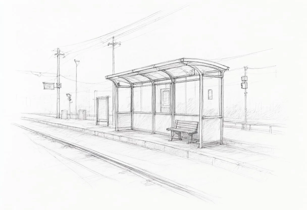 Pencil Sketch of a Tram Stop