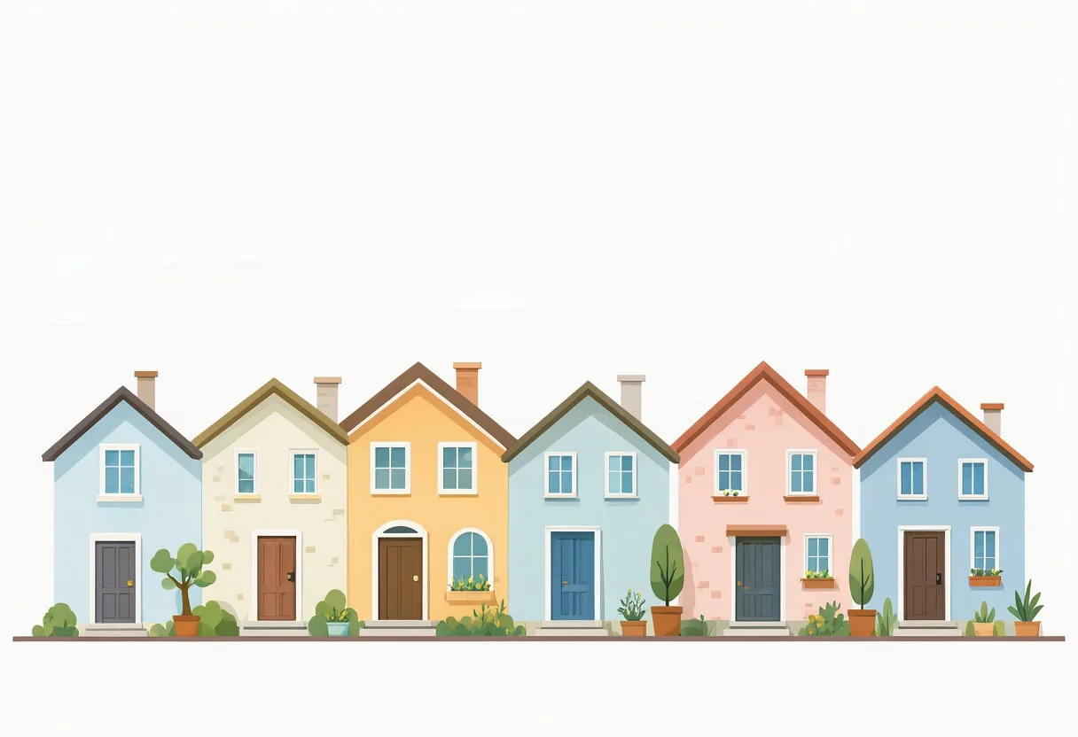 Flat Illustration of a Row of Houses