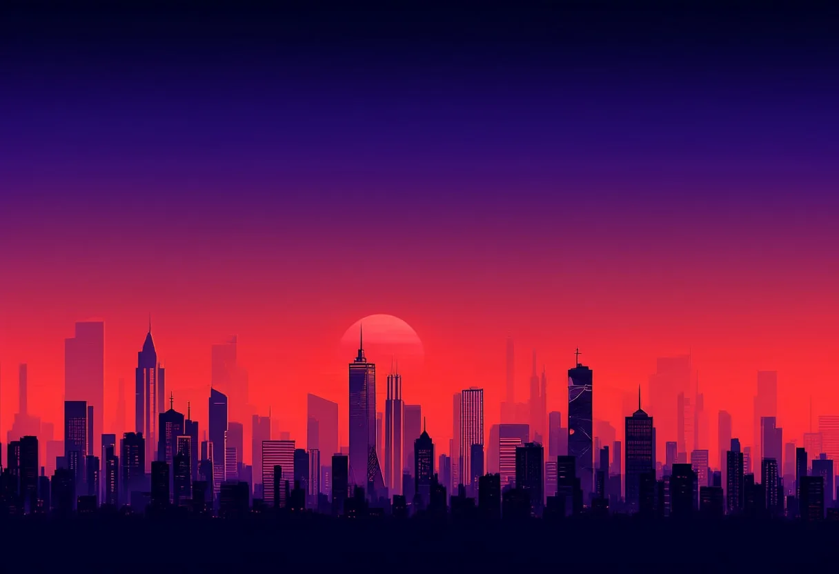 Digital Neon Sunset Skyline