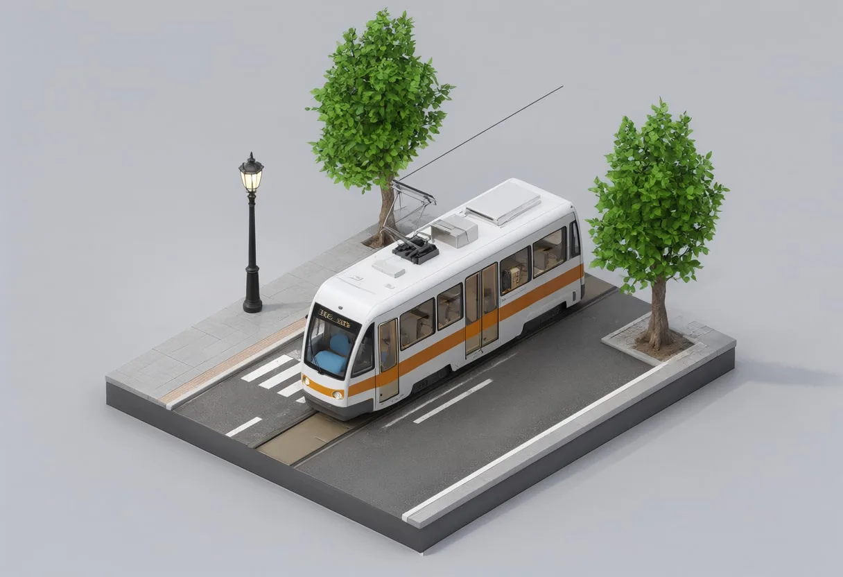 3D Isometric Tram and Street