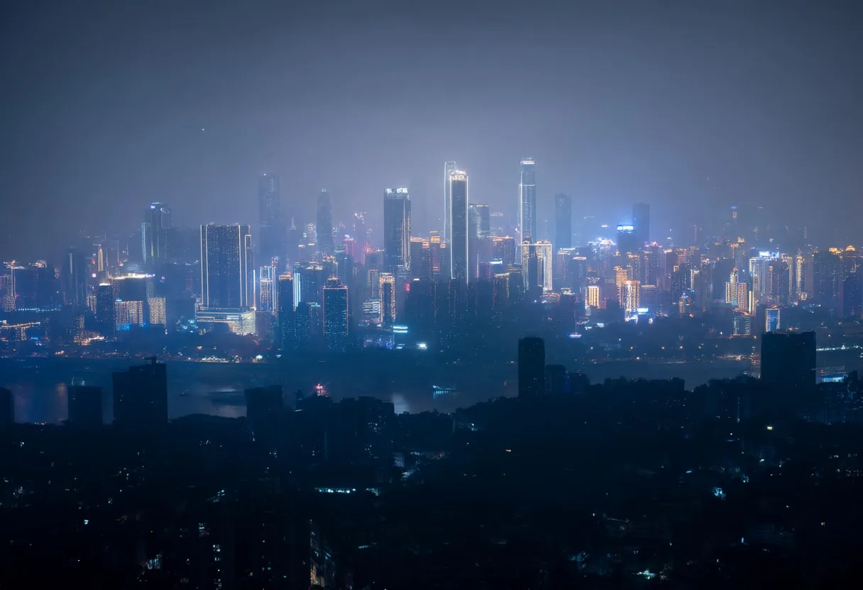 Cyberpunk Skyline in Fog