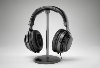 3D Glossy Headphones on a Stand