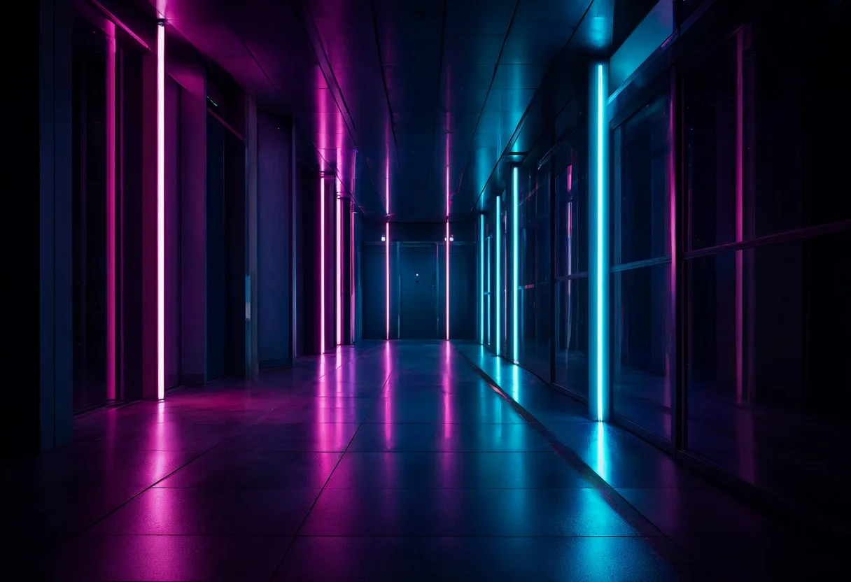 Neon Corridor with Reflections