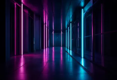 Neon Corridor with Reflections