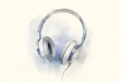Watercolour of Headphones on Paper