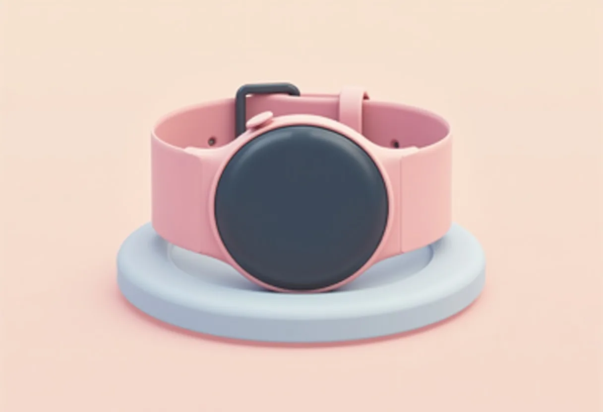 Flat illustration of a smartwatch on a charging puck