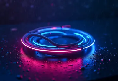 Neon Cable Coil on a Dark Surface