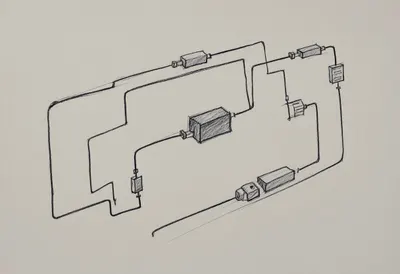 Ink Sketch of a Circuit Path on Grey Paper