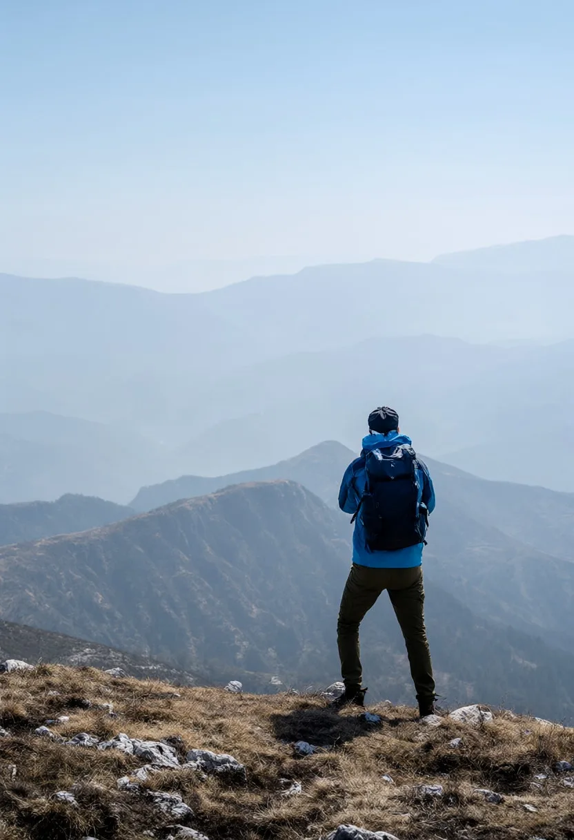 Back View of a Hiker on a Ridge