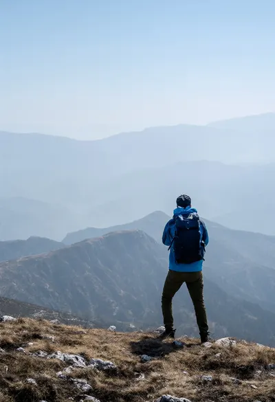 Back View of a Hiker on a Ridge