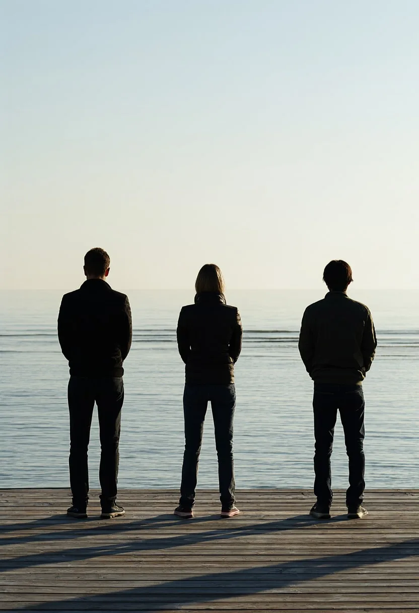 Three People on a Pier at Dawn