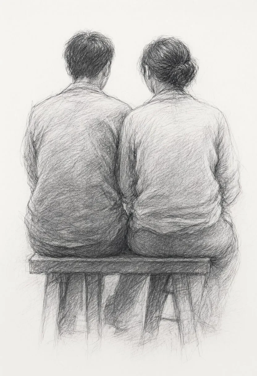 Charcoal Study of Two Seated Figures