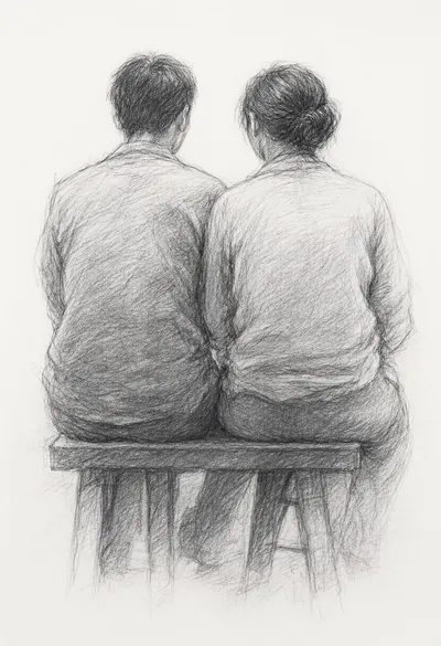 Charcoal Study of Two Seated Figures