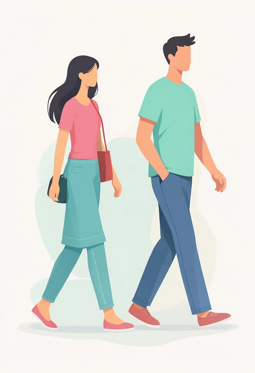 Flat Illustration of a Couple Walking