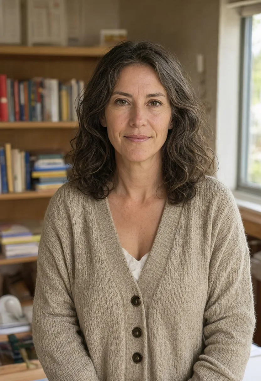 Teacher with Books in a Classroom