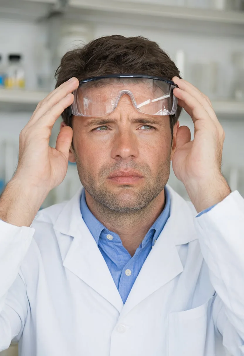 Scientist with Safety Glasses on Forehead