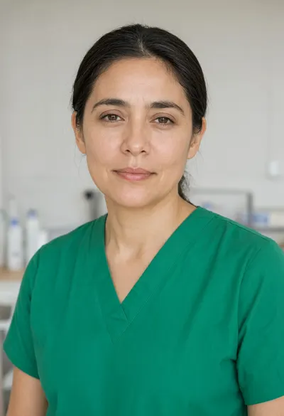 Veterinarian in Green Scrubs with a Calm Look