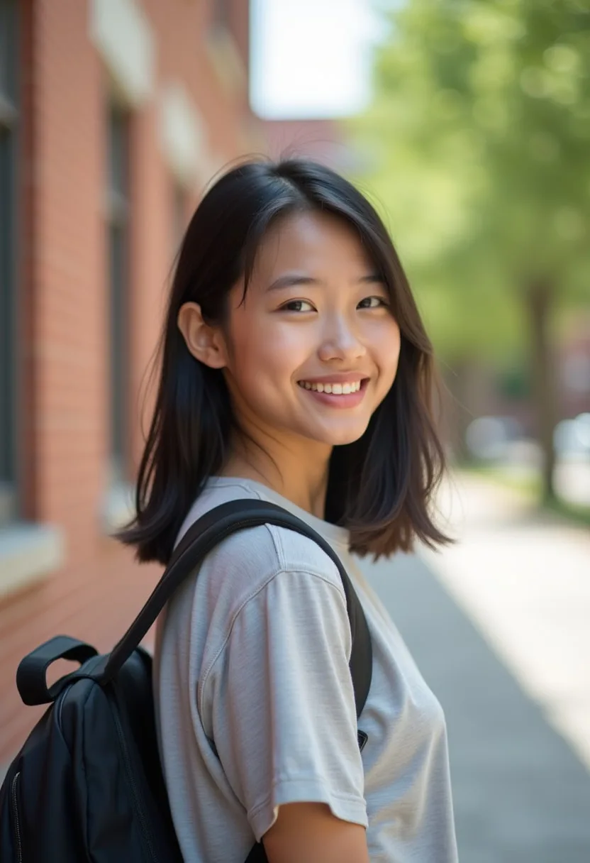 Portrait of a student with a backpack strap